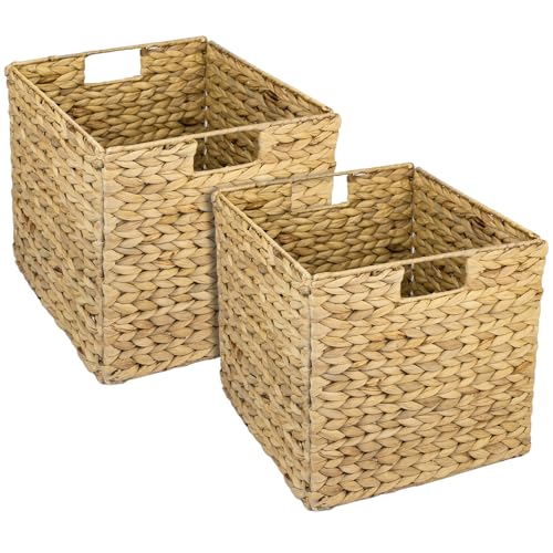 HMF Cesta de almacenamiento trenzada de jacinto de agua de algas marinas, juego de 2, apto para Kallax, 32 x 34,5 x 32 cm