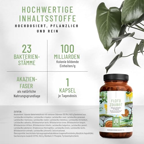 NATURTREU® Florazauber Kulturen Komplex - Vorteilsbundle 2er Paket - magensaftresistent & vegan - 23 Bakterienstämme ohne Inulin - Komplex u.a. mit Lactobacillus & Bifidobakterien, 60 Kapseln
