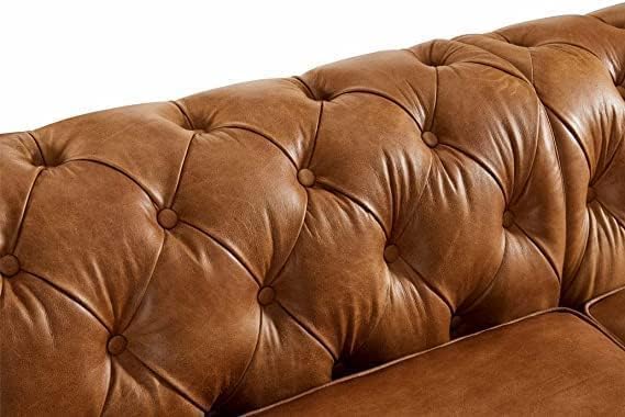 Image of Modern Classic Design Leatherette Luxury Chester Sofa Set with Button Tufted, Sofa for Living Room Home, Office and Lobby (Brown, 3 Seater Sofa)