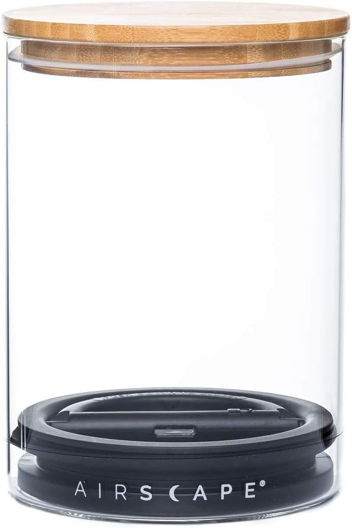 Glass Food Storage Canister - Glass Storage With US Patented Airless Inner Lid & Bamboo Top Lid - Preserves Food Freshness (Medium 7-Inch)