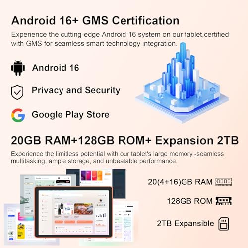 Image of CUPEISI 10 inch Android 15 Tablet, 20GB RAM+128GB ROM /2TB Expandable for Tablet PC, 2 in 1 with Keyboard, 2.0GHz Quad Core HD CPU, Google 5G WiFi 6 BT 5.0 Certified
