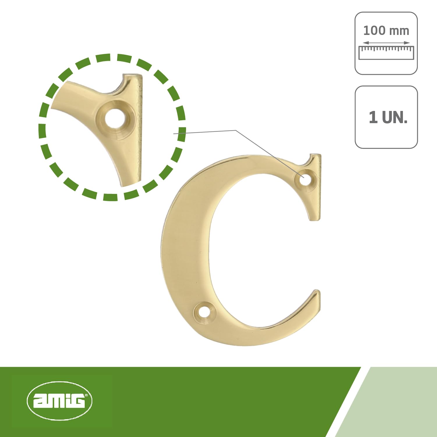 Amig - Lettera C in acciaio inox per viti interne ed esterne, 100 mm, resistente, per portali, pareti o facciate, finitura argento