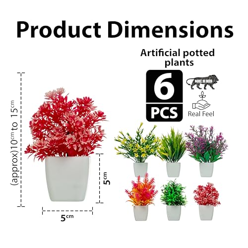 Image of JH Gallery Artificial Potted Plants for Home Decor - Realistic Faux Plant Pots for Home Decor, Living Room, Indoor, Office, Desk, Shelf, Table Decoration. (Pack of 6)