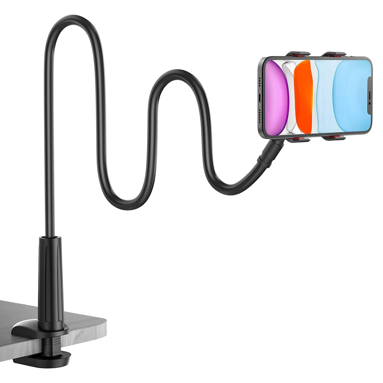 Mobile Holder for Desk Flexible Gooseneck Clamp Stand 360 Degree Rotation Adjustable Phone Mount (Black, Pack of 1)-image-34