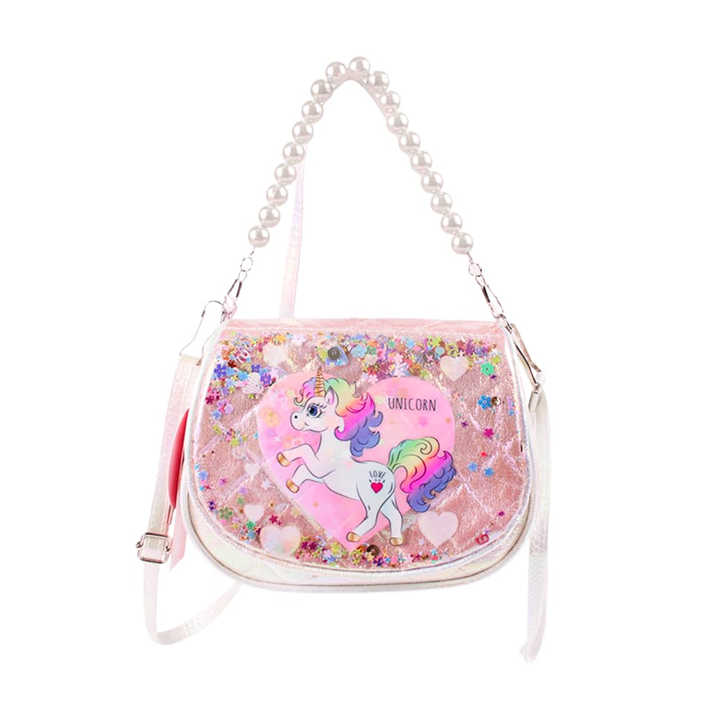 Unicorn Sling Bag for Girls, Women & Kids - White, Animal Print, Zipper Closure, Beaded Chain & Shoulder Straps, Compact Size (19x9x14 cm), Birthday Gift