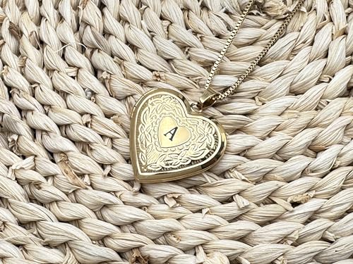 Goking Letter A Locket Necklace That Holds Pictures, 18K Gold Plated Heart Photo Initial Alphabet Necklace thumb #4