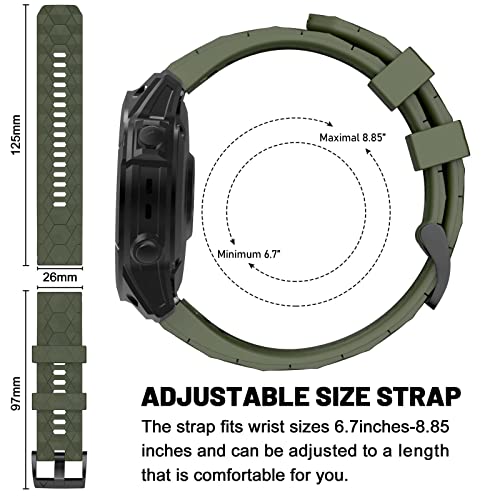 MYSNBKN Fenix 7X Silicone Band - 26mm Quick Fit for Garmin Fenix 7X, 8 51mm, 6X/Pro, 5X/Plus, 3/3 HR, Olive green - Image 2