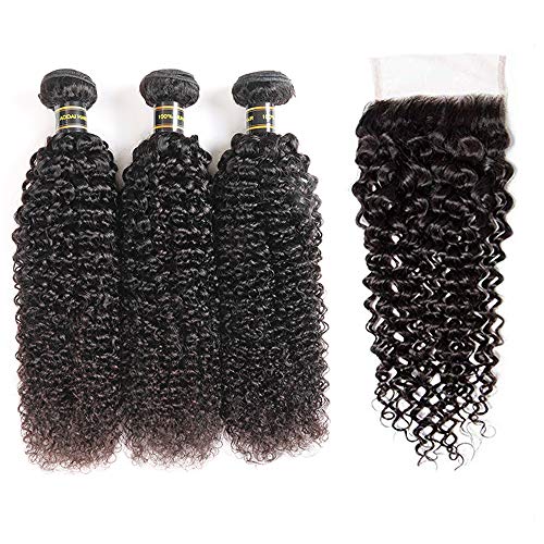 Aodai Hair Brazilian Virgin Curly Hair Weave 3 Bundles with Lace Closure Free