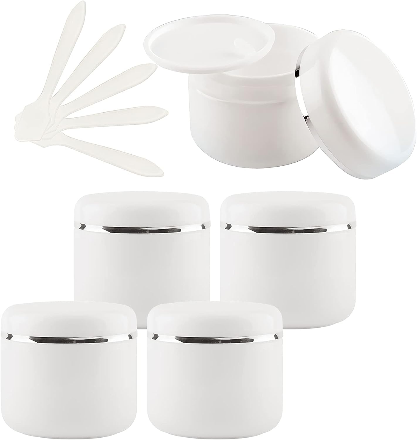 FLYIODFCXV cosmetic jar, 5 PC with Screw Lid with Silver Ribbon Small Storage Pot Containers for Homemade Salve, 5X Spatula(30ml)