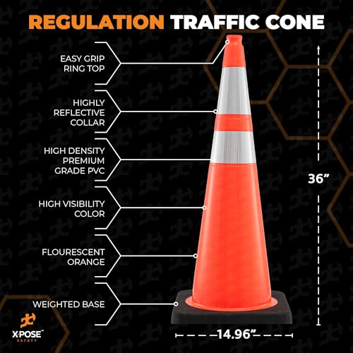 Image of Xpose Safety 36 Inch Orange Traffic Cones Heavy Duty 15lb with 6 inch & 4 inch Collars, 8 Pack - Multipurpose PVC Plastic Safety Cone for Parking, Soccer, Caution & Construction - Dot Approved