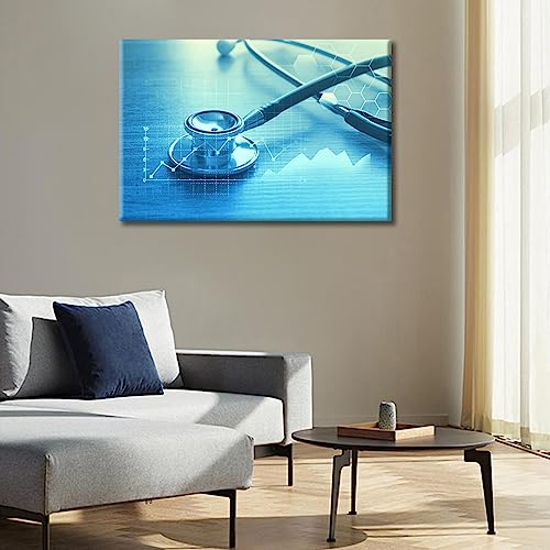 Image of TUMOVO Stethoscope Artwork Wall Decor Posters and Prints 1 Panels Clinical Laboratory Pictures Wall Decor for Bedroom Poster Medical Art Prints Framed Ready to Hang (16 inch Wx24 H)