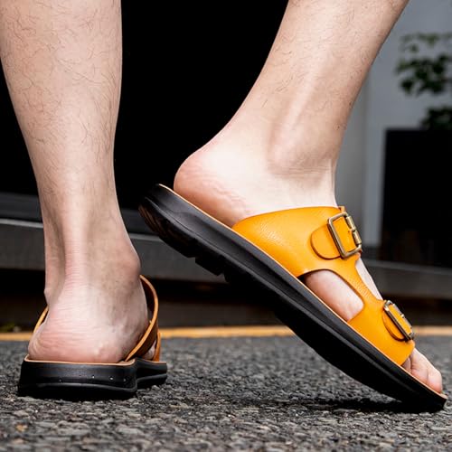 Men's Leather Slip-On Sandals Retro Two-Strap Buckle Design Anti-Slip Sole Comfortable Casual Slides for Walking Beach Indoor & Outdoor4