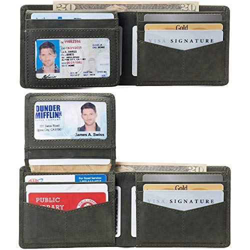 Image of Alpine Swiss Connor Executive Bifold Wallet | Business Passcase for Men | Premium Leather | Dual ID Windows | RFID Blocking | Gift Box Included Nubuck Olive