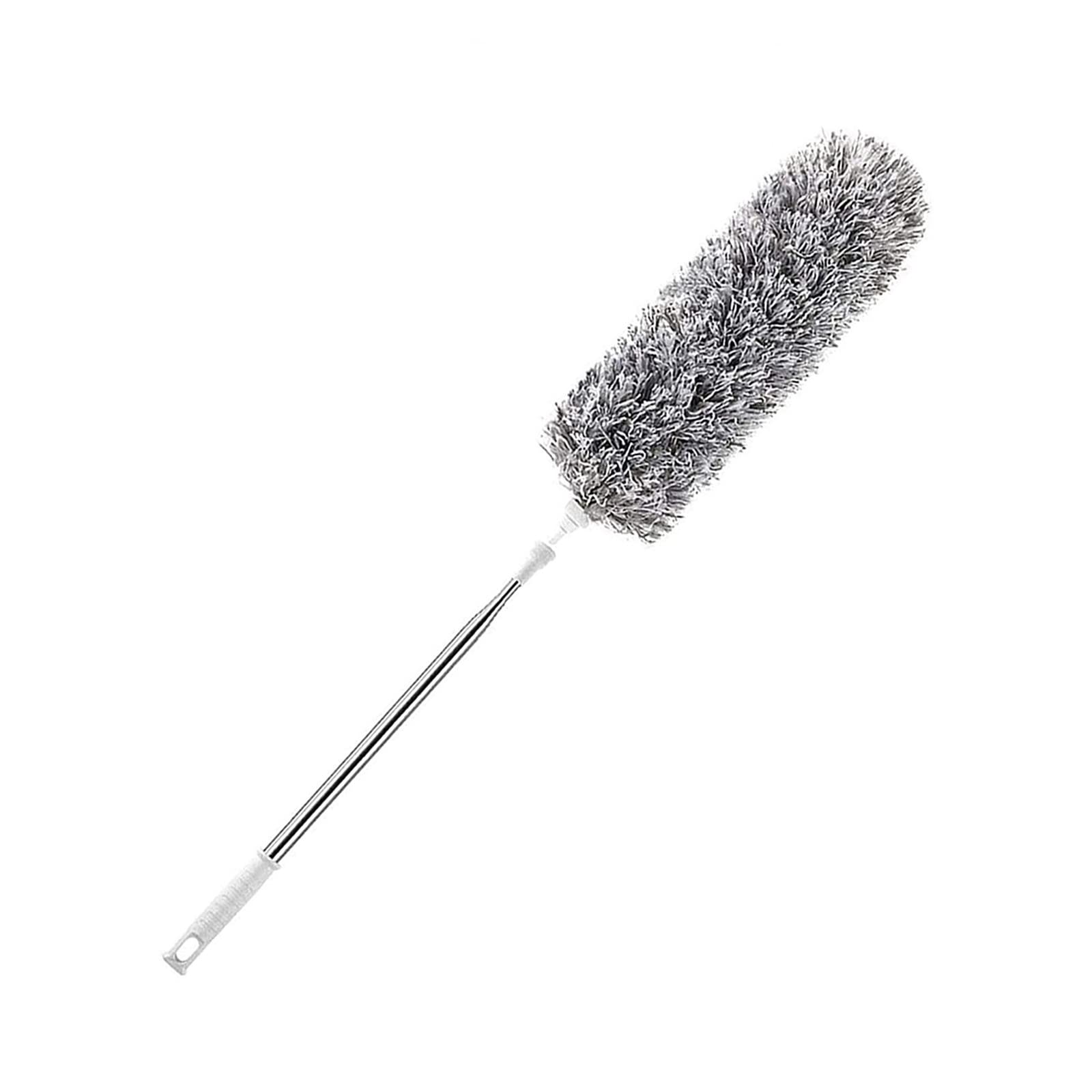 Lerkely Grey Extendable Feather Duster, Bendable Microfiber Duster With 100" Telescoping Extension Pole, Hand Duster For Cleaning High Ceiling Fans, Blinds, Cobweb, Cars Small