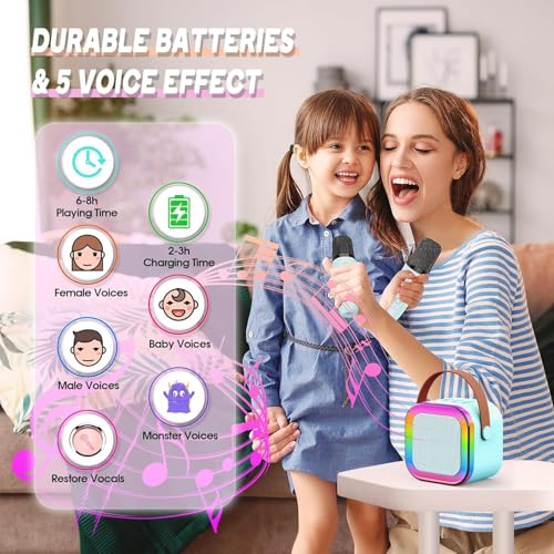 Image of CERLINK Karaoke Mic with Speaker for Singing Music Birthday Gift for Kids Toys for Boys 7-14 Years Rechargeable Portable Bluetooth Speaker with Microphone-Multicolor