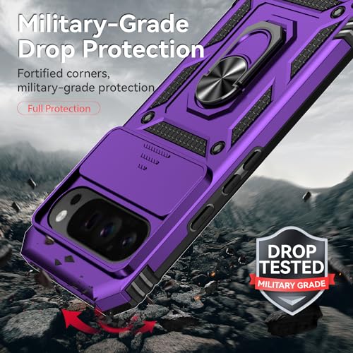 Coque Google Pixel 9 Pro XL violette antichoc avec bague et protège-objectif