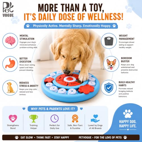 Image of PetVogue Dog Puzzle Toy, Interactive Slow Feeder Treat Dispensing Toy for Dogs, IQ Training Food Puzzle, Mental Stimulation Enrichment Toy, Non-Slip Durable Pet Toy for Small, Medium & Large Dogs
