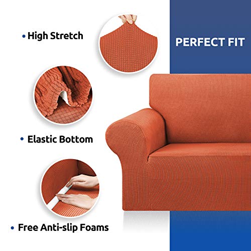KEKUOU Stretch Oversized Sofa Slipcover 1 Piece Couch Sofa Cover (94"-110") Furniture Protector 4 Seater Sofa with Elastic Bottom for Kids,Pet.Jacquard Checked Pattern Fabric(X Large,Pureed Pumpkin)