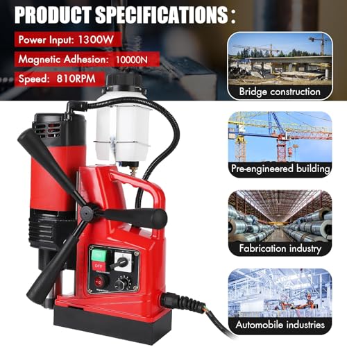 Image of Mag Drill Press, 1300W Power Magnetic Drill Presses, 1.6″ Boring Diameter, 810 RPM, 10 Speed for Industrial & Home Improvement