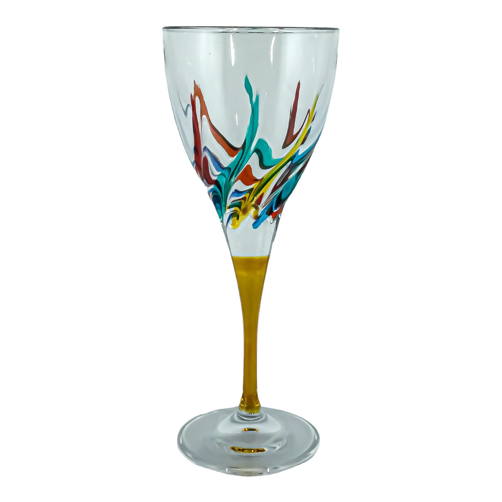 CC Zecchin Murano Wine Glass Hand Painted Multi Yellow Stem Venice Italy
