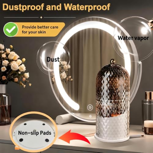 Image of Makeup Brush Holder with Lid,Makeup Brush Storage Box with Diamond Pattern,360 Rotating Waterproof and Dustproof Beauty Brushes Storage for Vanity Bathroom,White