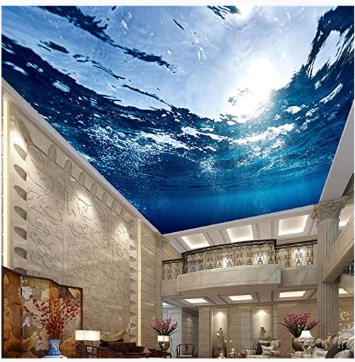 INSTR Sunshine Ocean Wallpapers Wall Murals, Undersea Ceiling 3D Print Peel and Stick Self-Adhesive Home Wall Decal for Boys Girls Bedroom Office