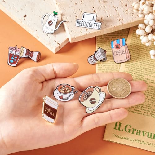 Image of 9Pcs Coffee Theme Enamel Pins Coffee Mug Pot Drink Cup Brooch Badges Cute Drink Lapel Badges for Backpacks Bags Hats Clothing Decorative Supplies