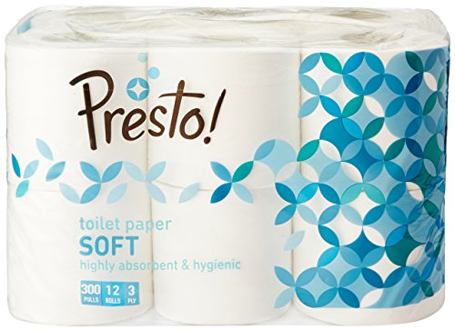 Image of Amazon Brand - Presto! 2 Ply Facial Tissue Soft Pack - 200 Pulls (Pack of 6) and Amazon Brand - Presto! 3 Ply Toilet Paper /Tissue Roll - 300 Sheets (Pack of 12)