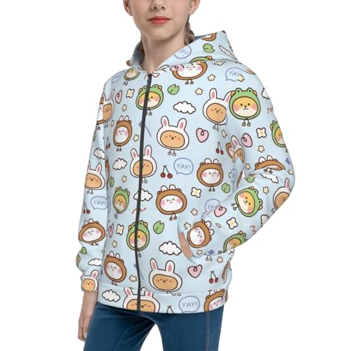 Cute Animals Face Kid Hoodies Boys Zip Up Sweatshirts Girls Pullover with Pocket