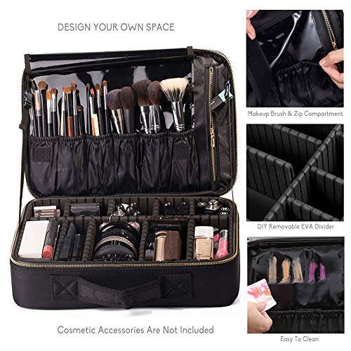 ROWNYEON Cosmetic Bag Makeup Artist Makeup Train Case Portable EVA Makeup Organizer Case (Medium Black)