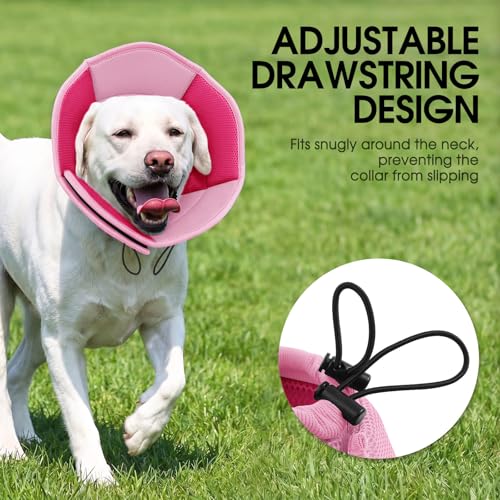 Image of Dog Cone - Soft Cone for Dogs to Stop Licking, Pet E-Collar Alternative After Surgery, Adjustable Pet Recovery Collar for Wound Healing, Pink Large
