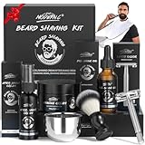 8Pcs Shaving Kit for Men Gift Basket for Christmas Birthday Father's Day Includes Pre-Shave Oil Shaving Cream After Shave Cream 10pcs Razor Blades Safety Razor Shaving Bowl Shaving Brush Beard Bib