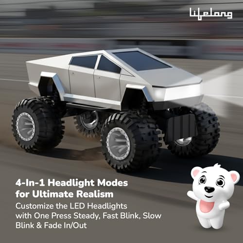 Image of Lifelong Cuppy Rechargeable Cyberon Truck RC Car Toy for Kids|Off-Road Remote Control with Turbo Speed, 4 LED Modes, Anti-Skid Tyres, Type-C Charging, 2.4GHz, 100 ft Range|BIS Certified (Silver)