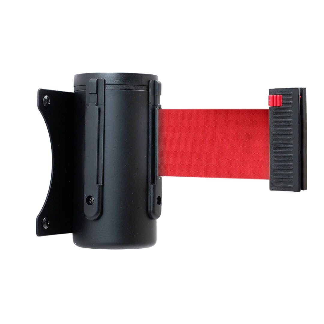 Danieli Store | Barrera de Pared Metálica de 3 Metros con Cinta y Clip Receptor | Barandilla Extensible con Cinta Retráctil | Barrera de Seguridad con Montaje a Pared (ROJO)