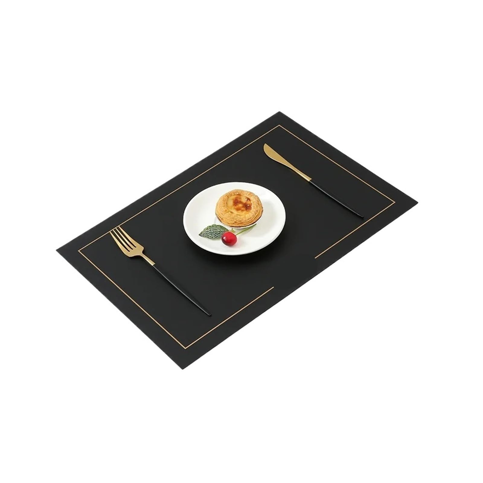 Faux Leather Placemats Set of 2/4/6 Placemat Faux Leather Rectangle Table Mat for Dining Tables Wipeable Leaf Hollow Insulation(Black,RECTANGULAR_6PCS)