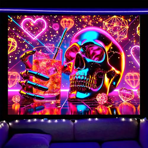 Image of Nuxovilar Neon Skull Wall Tapestry Polyester 59.05x51.18 In