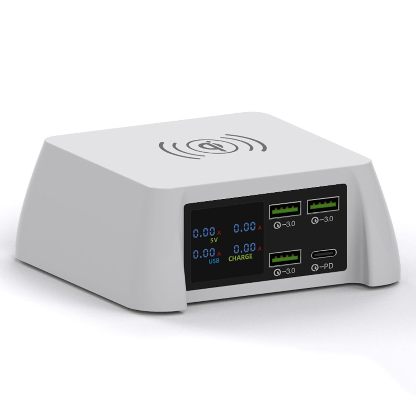 Ładowarka bezprzewodowa QI Fast Charge 100 W + 4-portowa stacja szybkiego ładowania z wyświetlaczem LED do telefonu, tabletu, laptopa, MP3, MP4, DV (110-240 V)