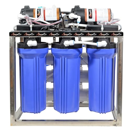 Image of PurePlus 25 LPH Commercial RO Water Purifier with Double Purification, Booster Pump & 3 Stage Pre-Filtration - Heavy Duty Stainless Steel System