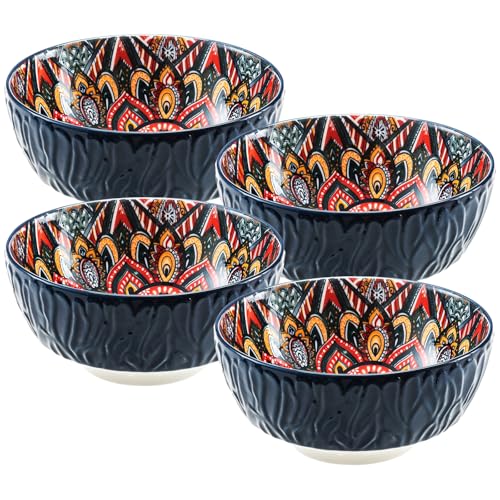 Boho-Cereal-Bowls-Ceramic-Soup-Bowls-Set-of-4-28-Oz-Deep-Colorful-Bowls-Set-for-Kitchen-Dishwasher-Microwave-Safe-Decorative-Vibrant-Bohemian-Bowls-for-Oatmeal-Ice-Cream-Salad-Pasta-Blue Boho Cereal Bowls Ceramic Soup Bowls Set of 4 28 Oz Deep Colorful Bowls Set for Kitchen Dishwasher Microwave Safe Decorative Vibrant Bohemian Bowls for Oatmeal Ice Cream Salad Pasta Blue