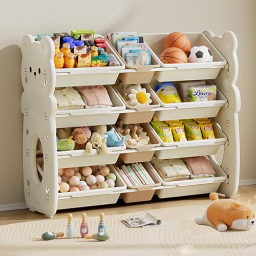بيونتي منظم تخزين العاب للاطفال، صناديق العاب كبيرة للاطفال، صناديق تخزين العاب للاطفال، رف تخزين العاب الاطفال في السيارة، منظم صندوق العاب لغرفة لعب الاطفال (ابيض-بي)