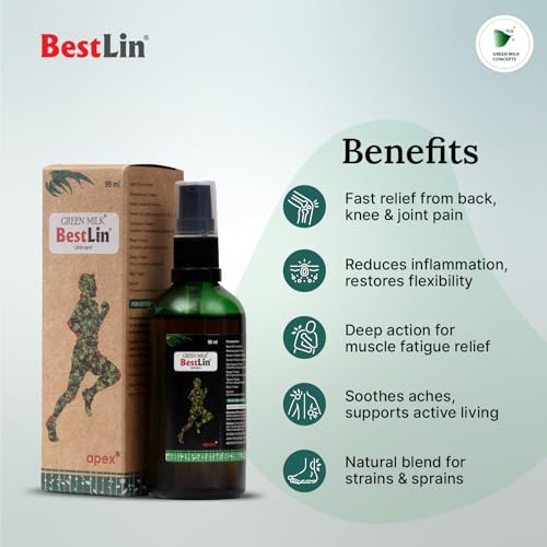 Image of Green Milk Bestlin Liniment | Ayurvedic Pain Relief Oil | Joint Pain Relief Oil for Back, Knee & Muscle Discomfort | Fast Absorbing Non-Greasy Pain Relief Oils | Herbal-Comfort Liniment for Flexible Movement | 90ml