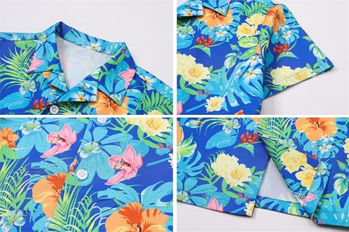 Image of SANGTREE Girls & Women's Hawaiian Shirts Button Down Short Sleeve Floral Tropical Shirt Beach Vacation Blouse Tops