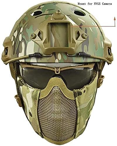 Miniatura 2 de MH - Casco táctico rápido combinado, con protección plegable para las orejas, máscara de malla de media cara y gafas para Airsoft Paintball CS Game