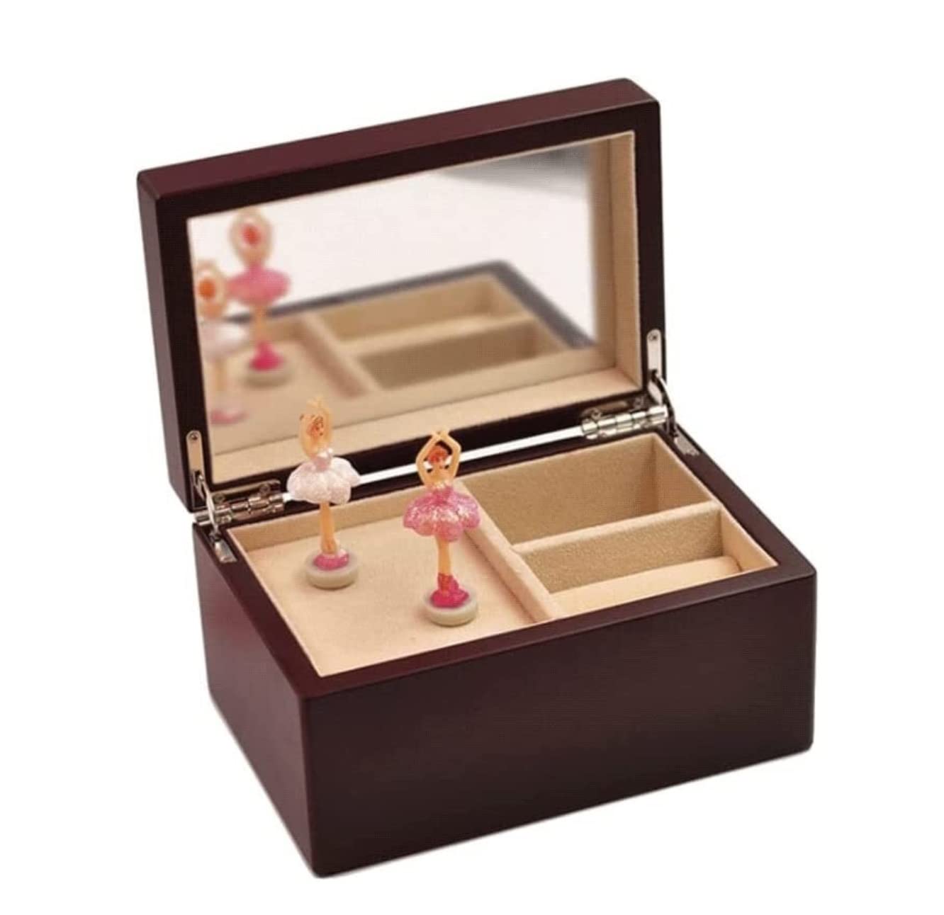 Spieluhr Musikspieluhr Hölzerne Kreative Spin-Spieluhr-Ballerina-Quadrat-Musik-Schmuckkästchen-Spiegel Für Geburtstag Musik Einschlafhilfe(Color:Brown)