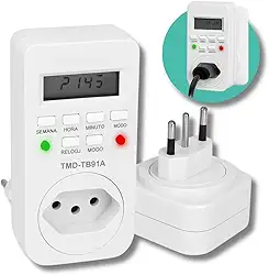 Temporizador Digital Bivolt 110/220V, 18 Programações, Visor LCD, 10A 2200W, Timer Automático para Aparelhos Elétricos