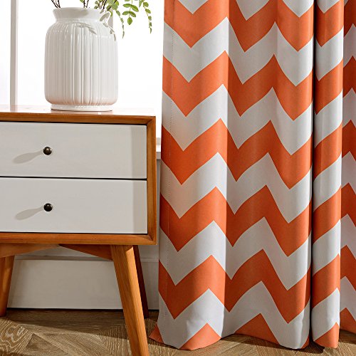 Melodieux Fashion Chevron Curtains For Living Room Dining Room, Darkening Blackout Grommet Top Window Drapes Soundproof Thermal Insulated For Bedroom, 96 Inches Long, 52 By 96 Inch, Orange (1 Panel) #TOP3