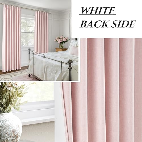 Image of Baby Pink Modern Pinch Pleated Curtains & Drapes 84 Inch Length 2 Panels Set for Living Room, Blackout Thick Linen Blend Thermal Privacy Baby Girls Room Window Curtain with Hooks Ring 40 inchx84 inch