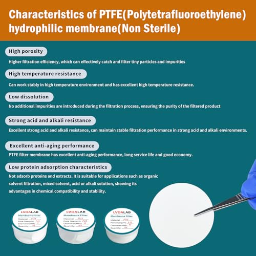 Image of PTFE Membrane Filter, Hydrophilic Membrane Disc Filters, 50 mm Diameter, 0.22m Pore Size,Pack of 100-Non Sterile