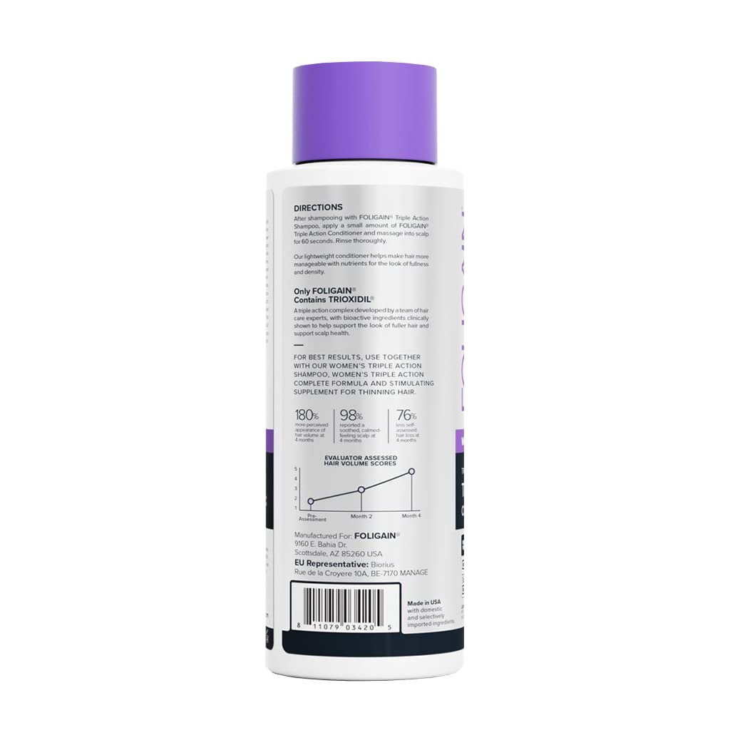 Foligain Triple Action Conditioner For Thinning Hair For Women with 2% Trioxidil | Hair Stimulating Volumizing Conditioner (16oz) (15244)