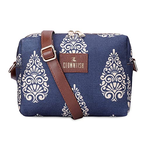 THE CLOWNFISH Isla Printed Handicraft Fabric Crossbody Sling bag for Women Casual Party Bag Purse with Adjustable Shoulder Strap for Ladies College Girls (Navyblue-Design) (B0BNXG8P5Z) Amazon Price History, Amazon Price Tracker
